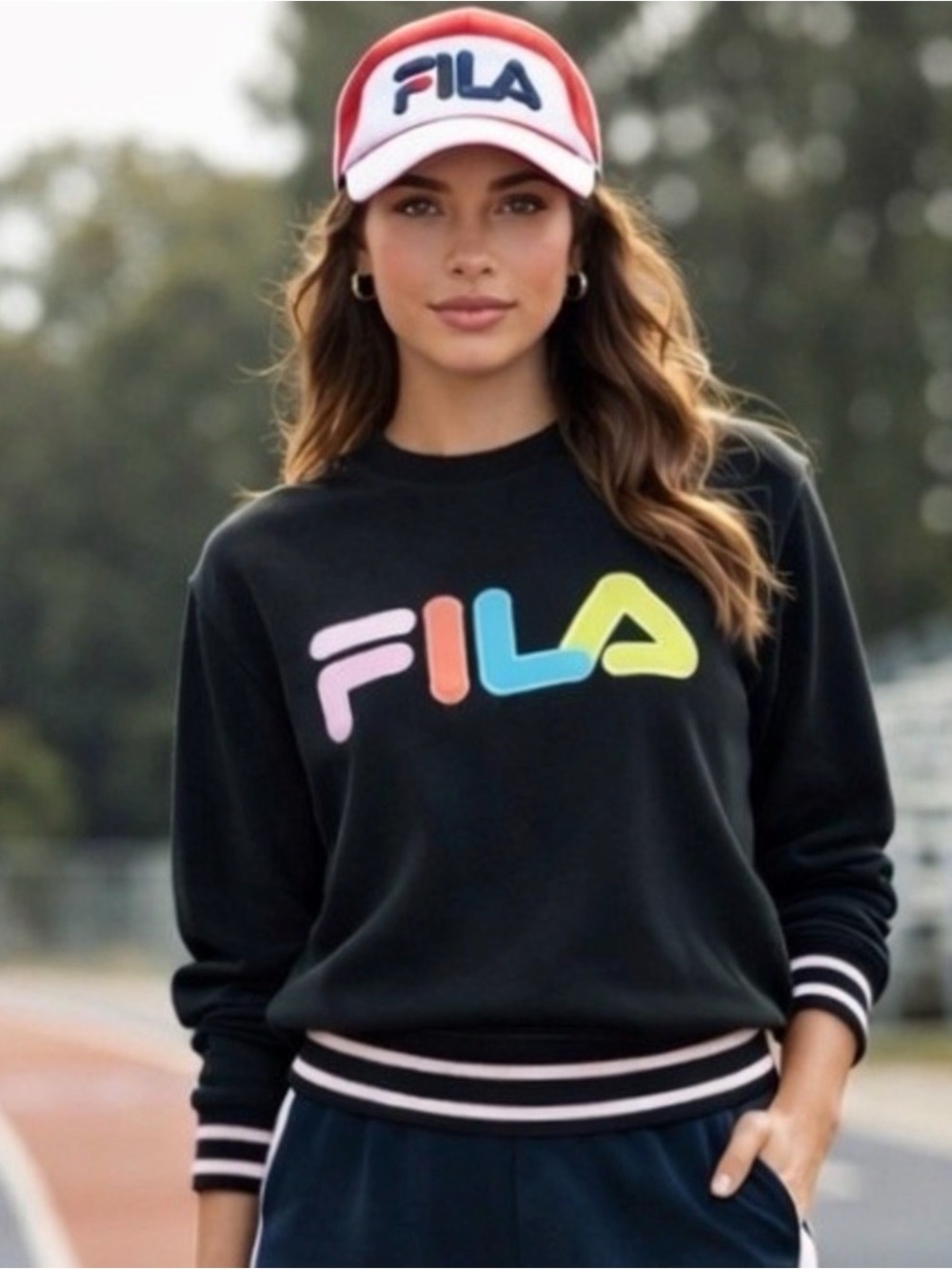 Fila Crewneck y2k Black Sweater with Pastel Multicolor Logo
